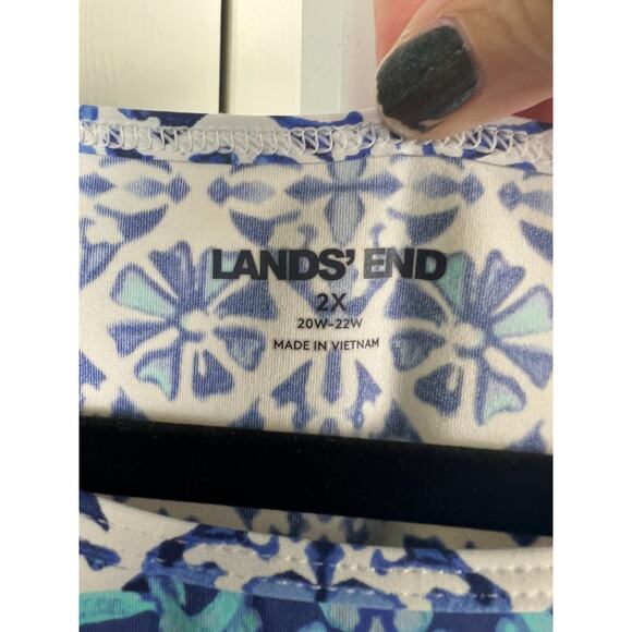 Lands End Long Sleeve Crew Neck Rash Guard Swim Outdoor Active Shirt 2X Blue Wht - Picture 2 of 6